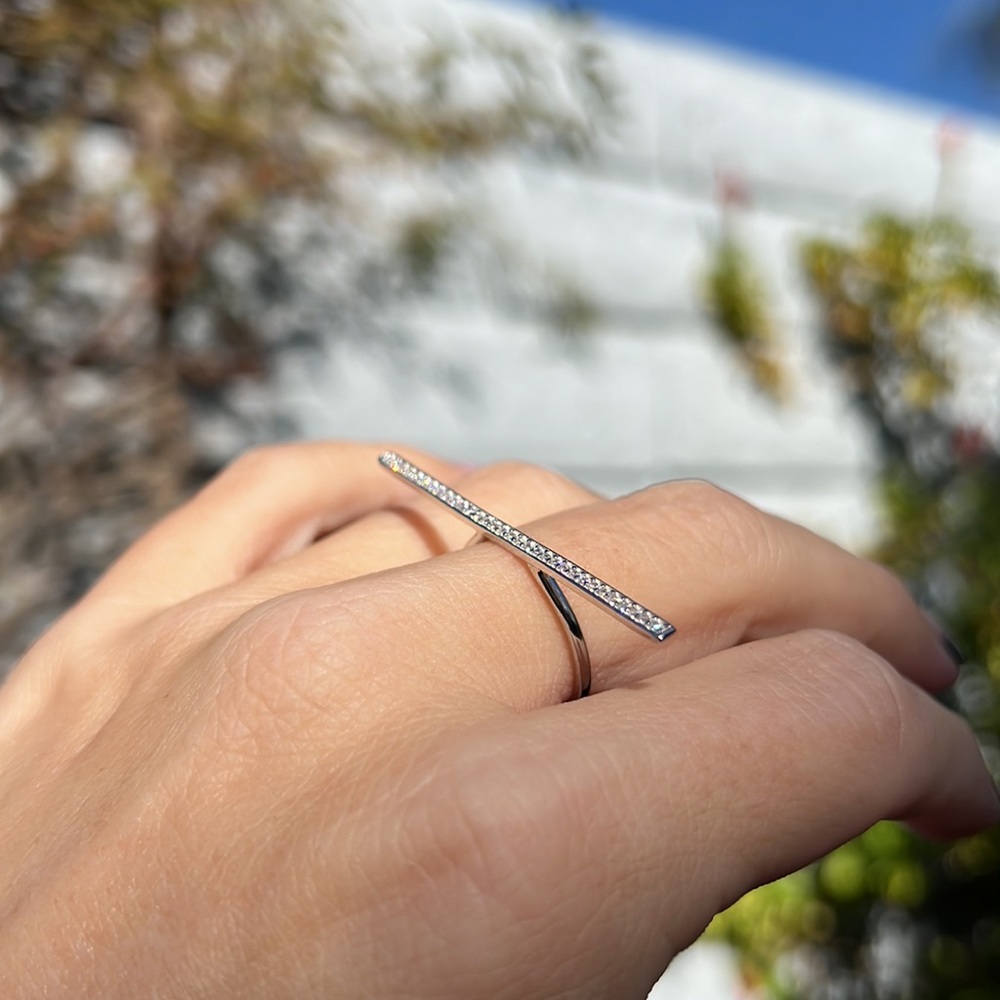 Silver Swarovski Crystal Bar Ring - Picture 2 of 5